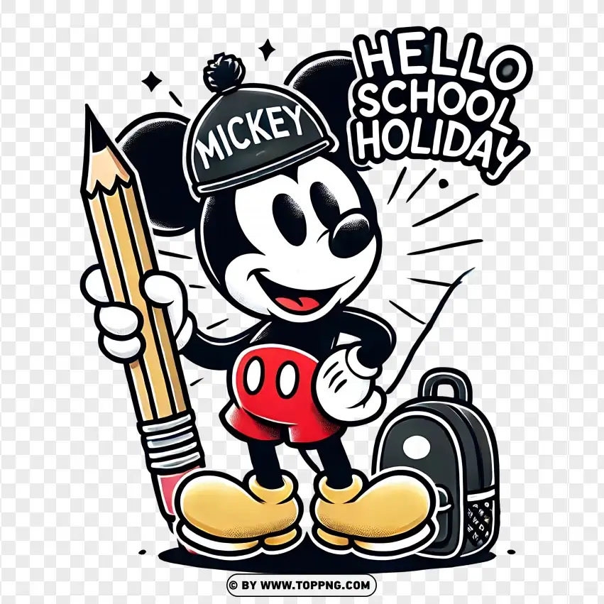 Mickey Mouse With School Holiday Gear PNG Transparent Background