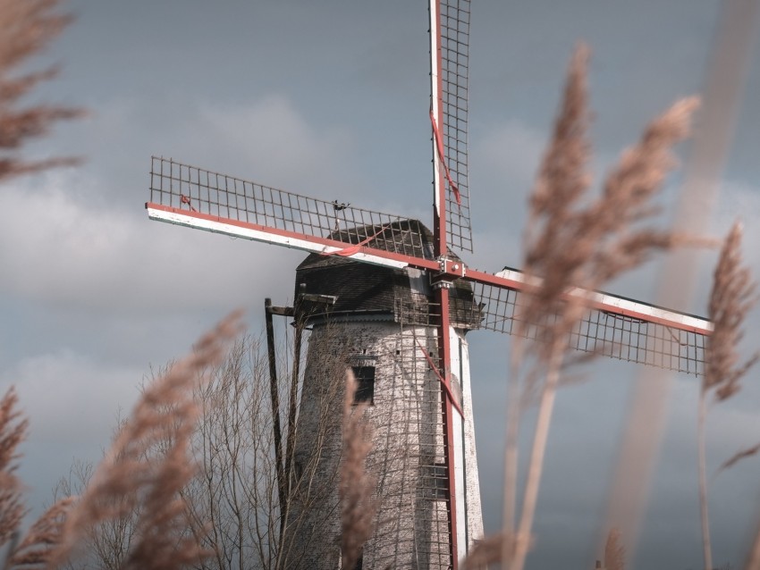 mill, wind, grass, sky