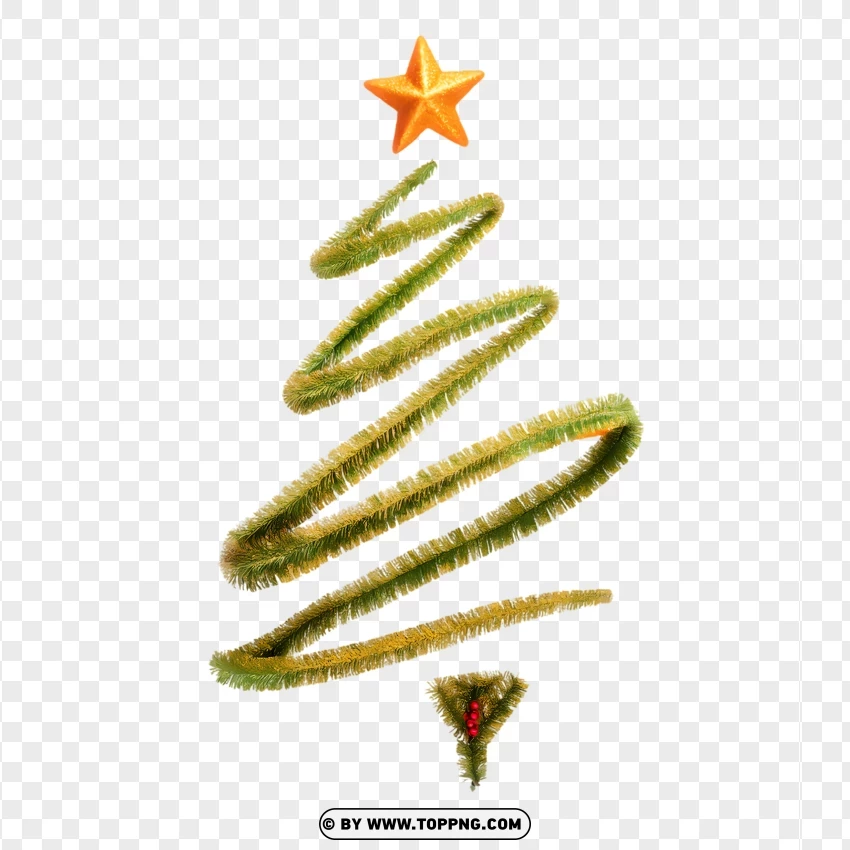 Minimalist Swirl Christmas Tree Clipart With Golden Star PNG Transparent Background