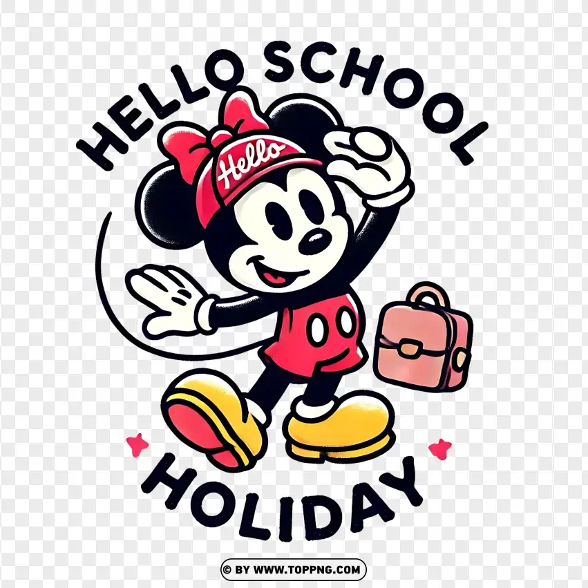 Minnie Mouse With Backpack And School Holiday Vibe PNG Transparent Background