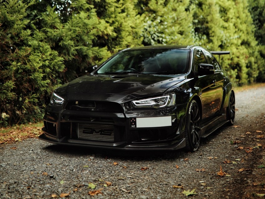 Mitsubishi Lancer Evolution Mitsubishi Black Front View Background