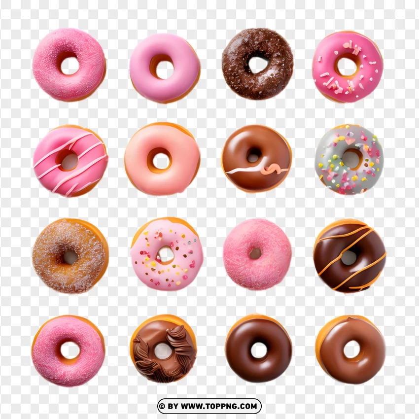 Mixed Donuts With Chocolate Pink And Sprinkled Frostings PNG Transparent Background