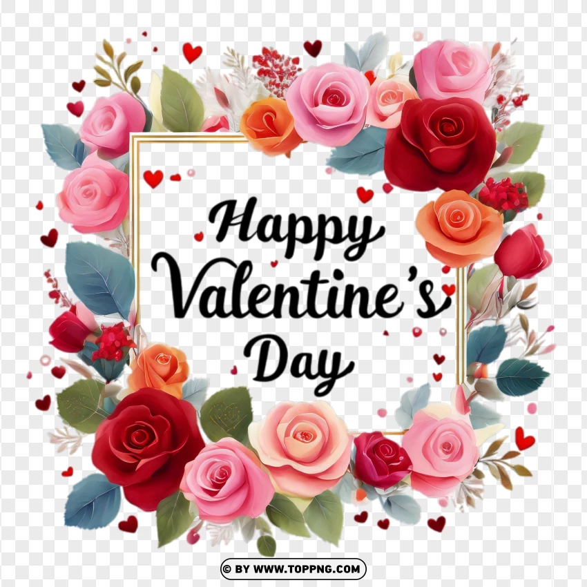 Modern Valentines Day Frame With Red And Pink Rose Design PNG Transparent Background