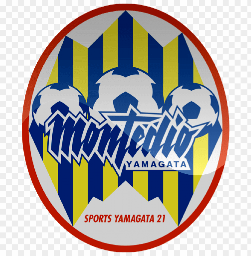 sports logo, soccer team, Montedio Yamagata, blue and yellow colors, sports emblem, athletic branding, Japanese football