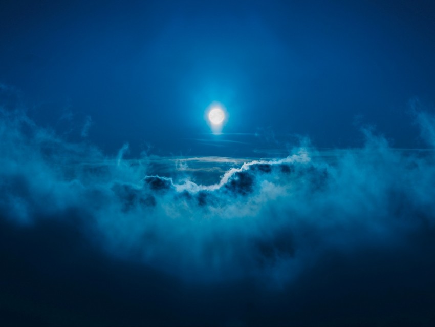 moon, clouds, blue, light, sky