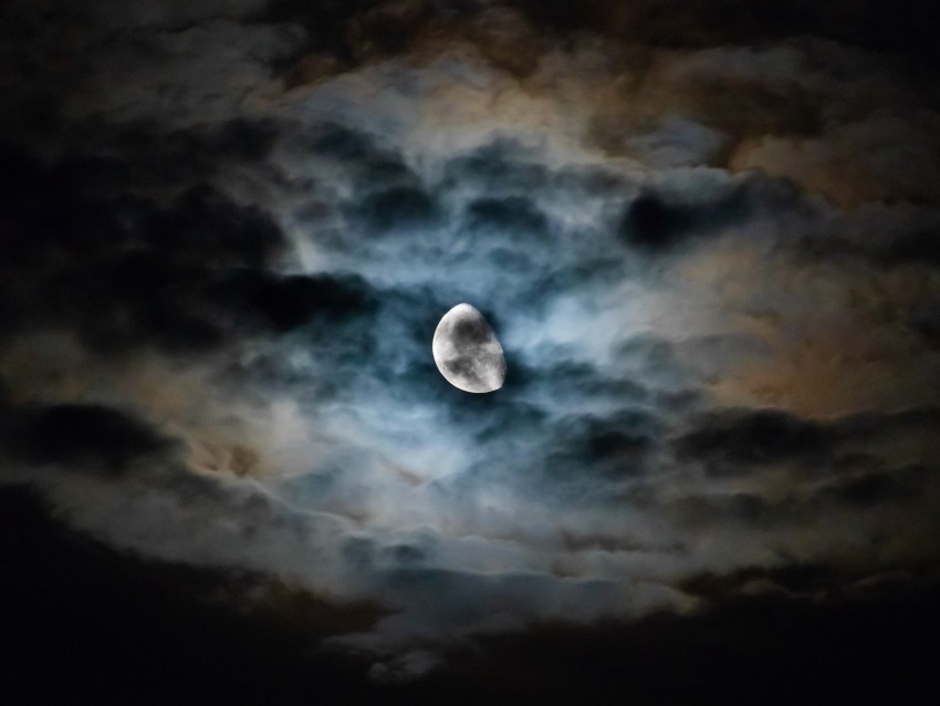 Moon Clouds Night Sky Dark Overcast Background