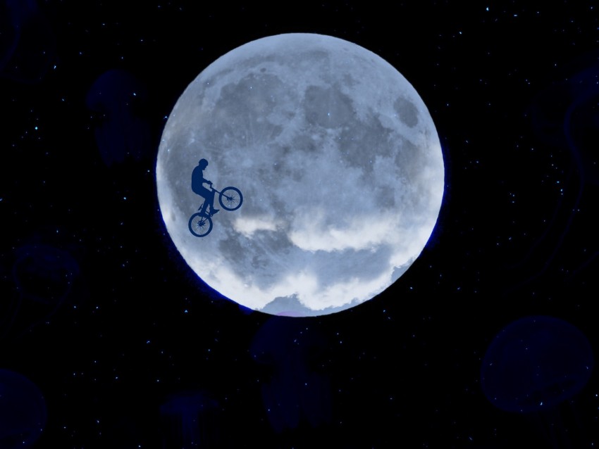 Moon Cyclist Starry Sky Jellyfish Couple Background