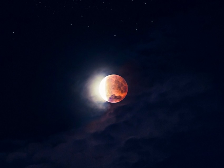 Moon Full Moon Red Moon Sky Night Stars Dark Background