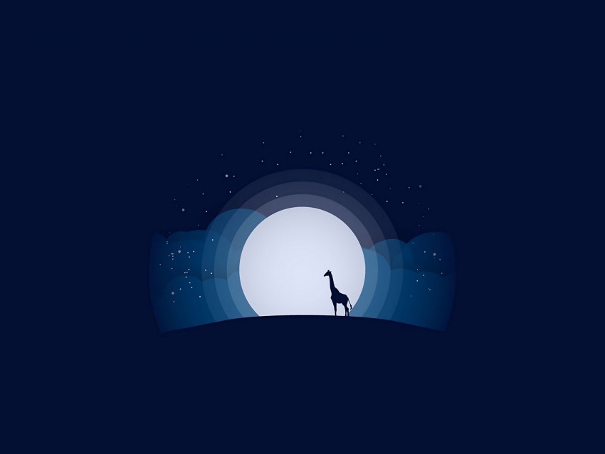 moon, giraffe, hill, clouds, shine, vector