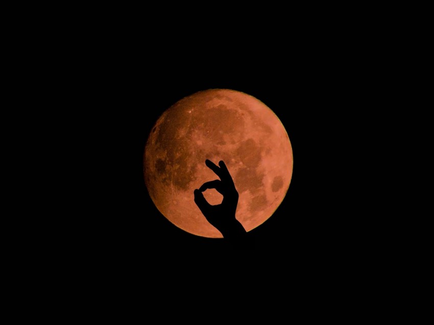 Moon Hand Gesture Dark Night Background