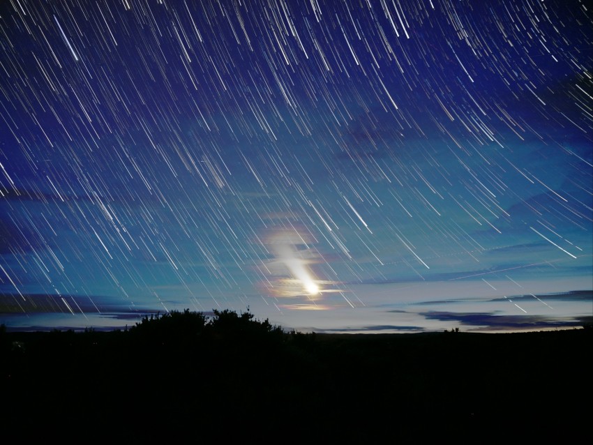 Moon Star Night Long Exposure Movement Darkness Background