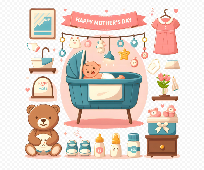 Mother's Day, baby illustration, nursery decor, cute bear, family celebration