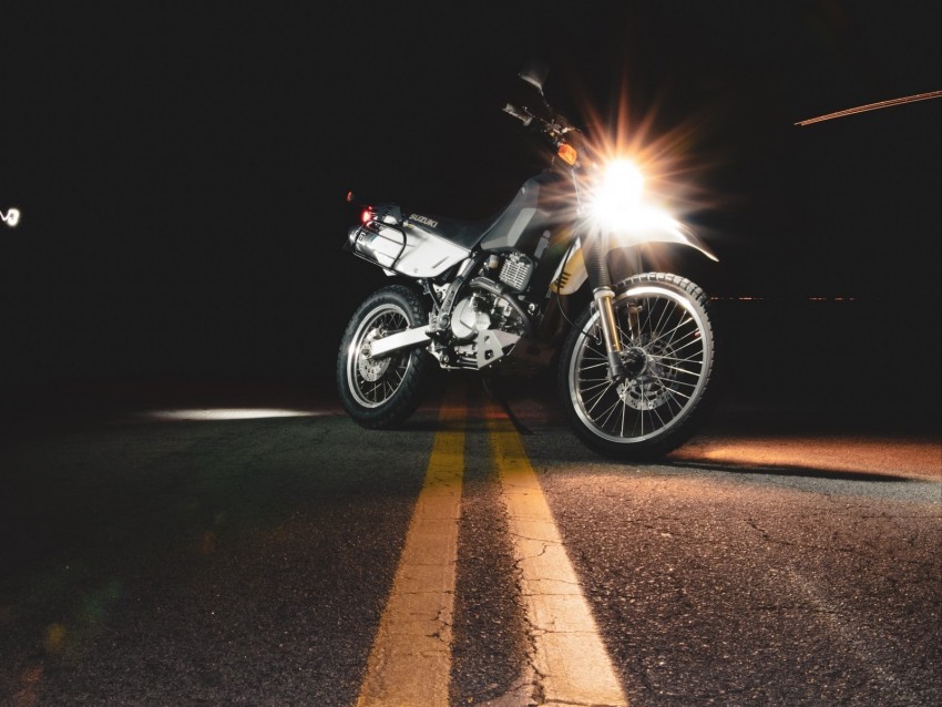 motorcycle, asphalt, headlights, light