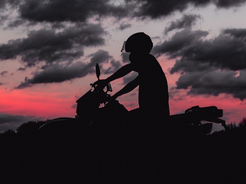 Motorcycle Motorcyclist Silhouette Dark Biker Background