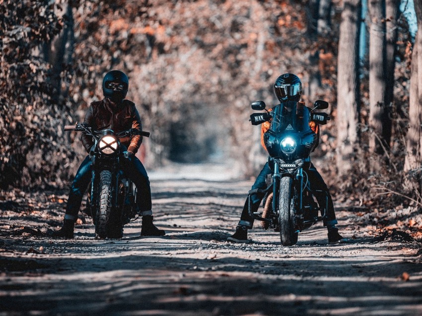 Motorcyclists Bikers Bike Motorcycle Forest Road Background