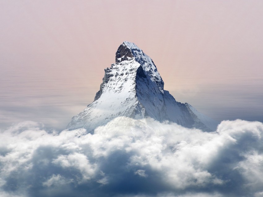 mountain, clouds, peak, snowy