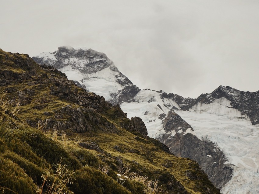 Mountain Grass Snow Hill Background