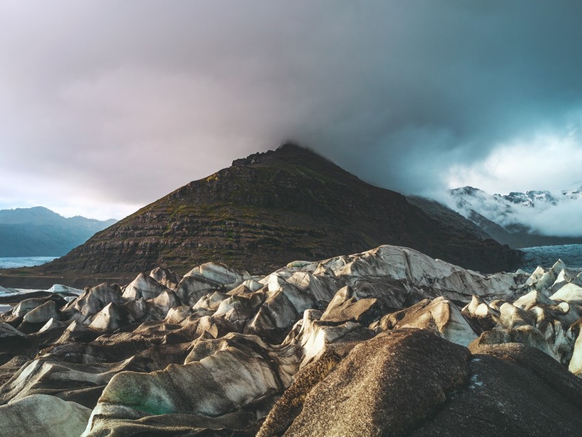 mountain, ice, glacier, peak, landscape, iceland