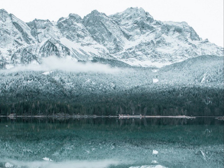 Mountain Lake Winter Snow Reflection Background