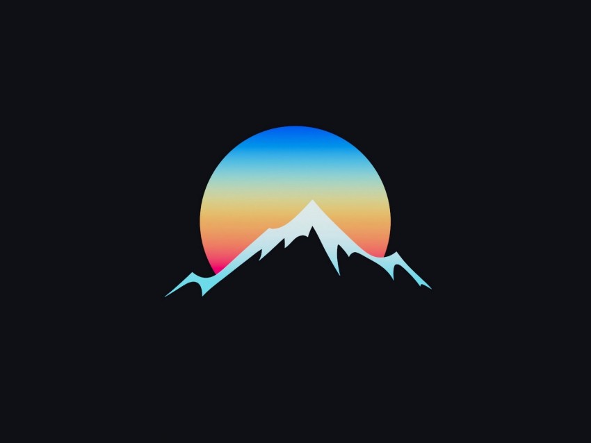 mountain, moon, art, vector, minimalism, gradient