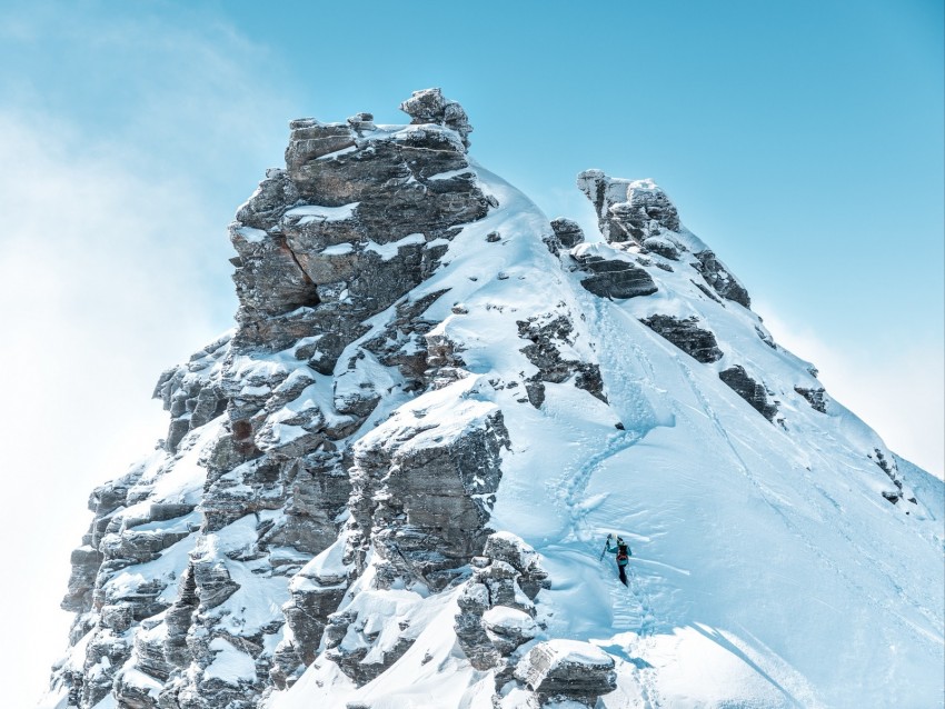 Mountain Peak Climber Slope Snowy Background