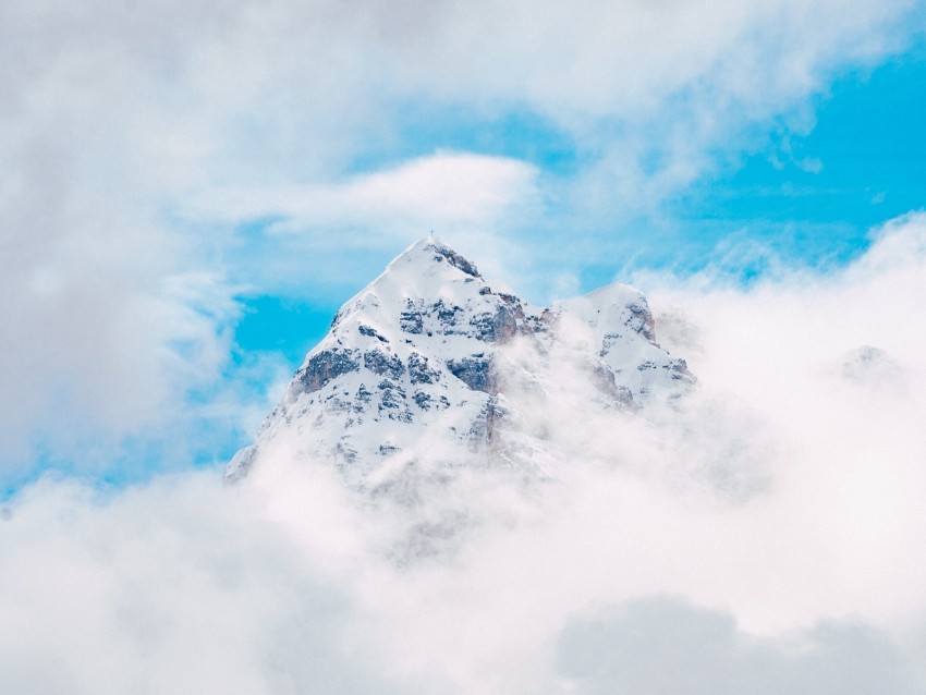 mountain, peak, clouds, height