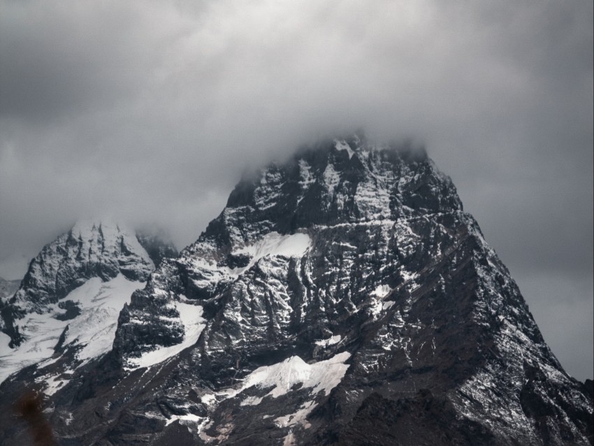 mountain, peak, clouds, landscape, nature