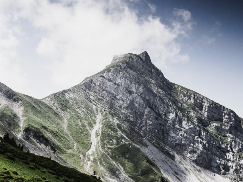 mountain, peak, clouds, slope, landscape