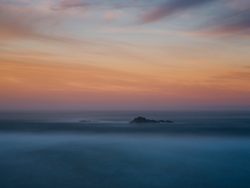 mountain, peak, fog, sky, clouds