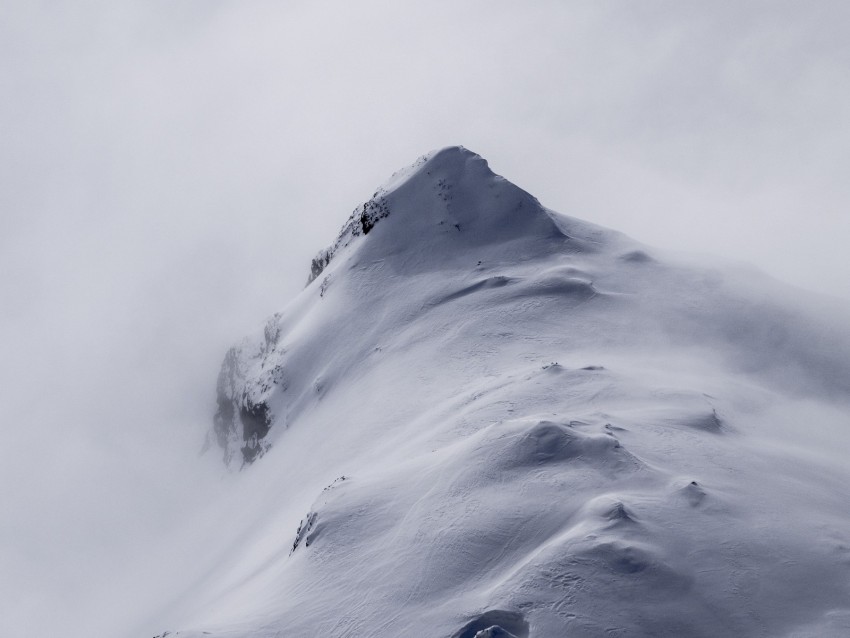 mountain, peak, fog, snow, snowy