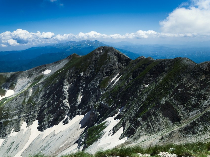 mountain, peak, grass, clouds, sky, italy