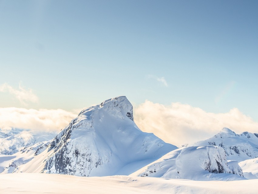 mountain, peak, height, snowy, white, clouds