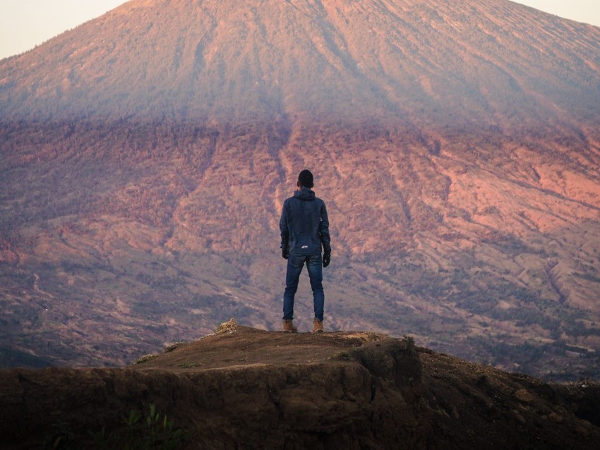 Mountain Peak Man Loneliness Height Background