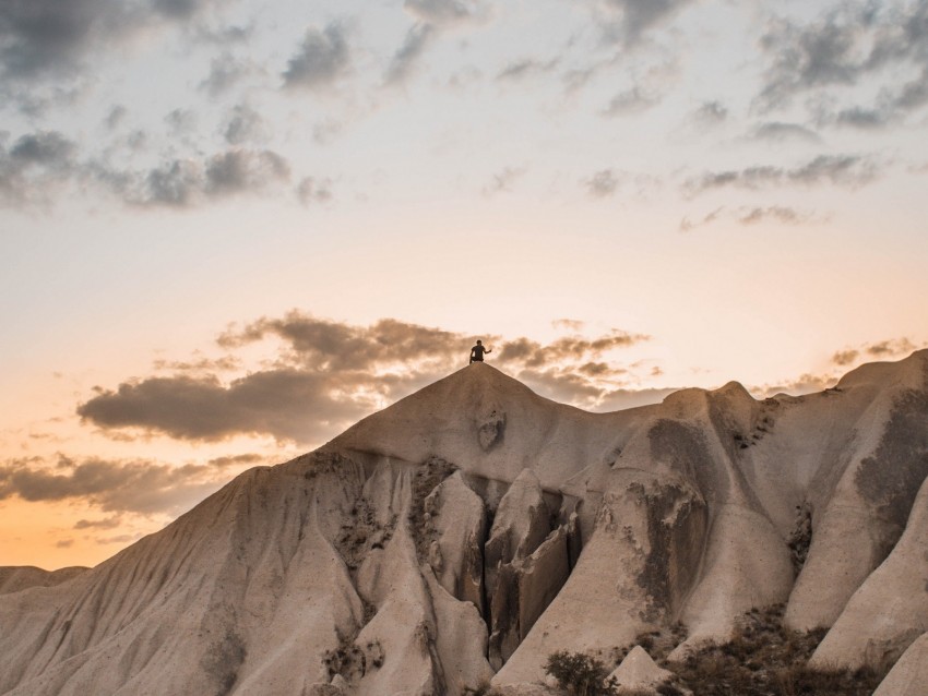 mountain, peak, silhouette, man, landscape