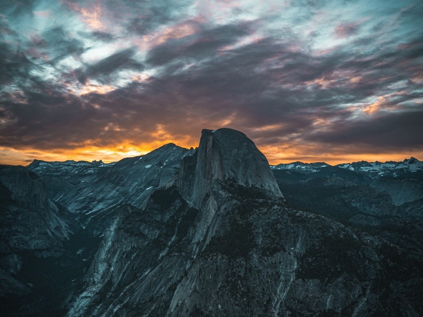 mountain, peak, sky, clouds