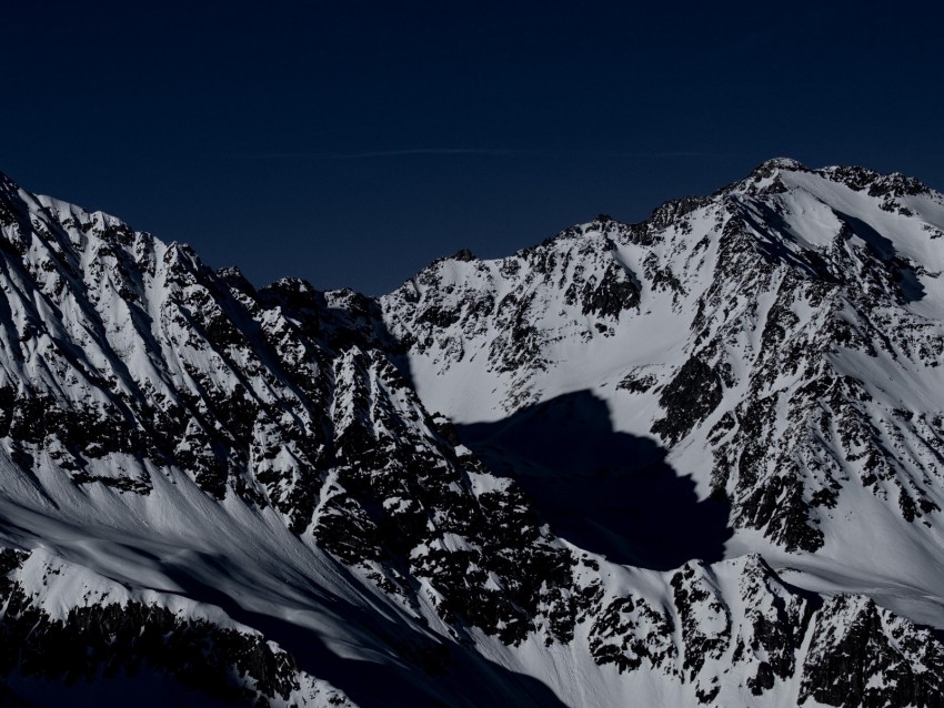 mountain, peak, snow, dark, night