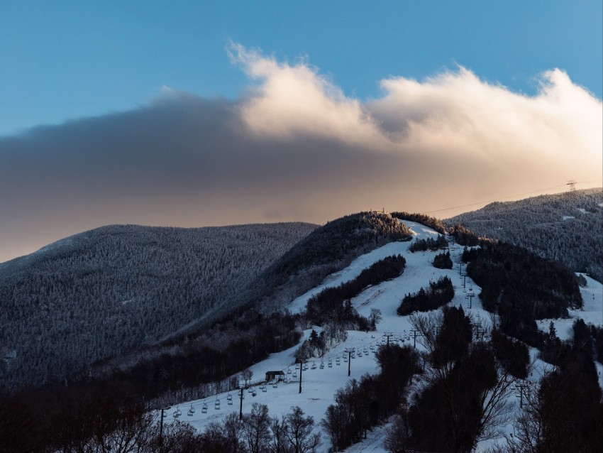 Mountain Peak Snow Sky Clouds Background