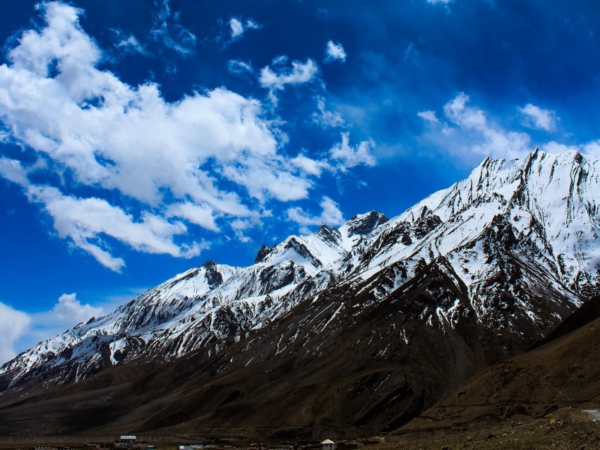 Mountain Peak Snowy Clouds Sky Background