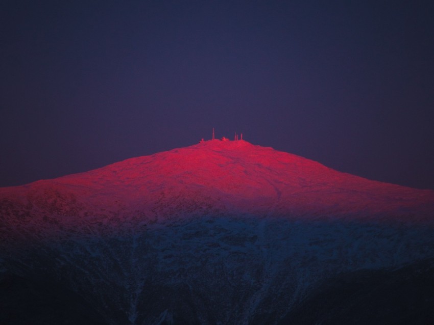 mountain, peak, snowy, light