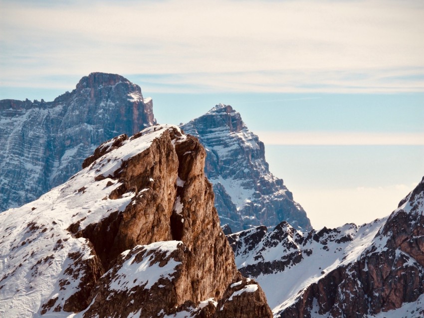 mountain, peak, snowy, snow, sky