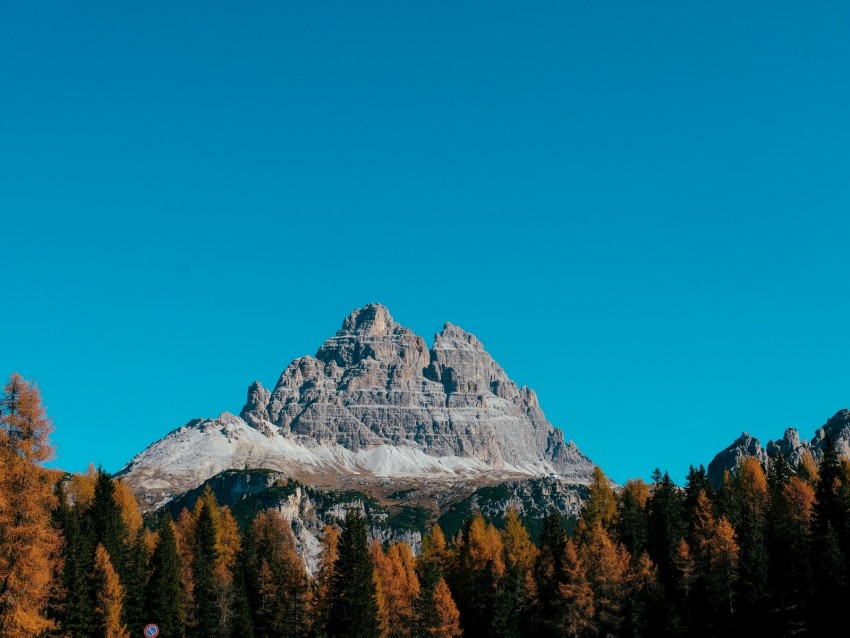 mountain, peak, trees, autumn, sky, mountain landscape