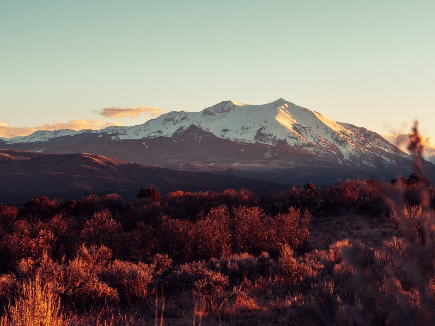 mountain, peaks, grass, sky