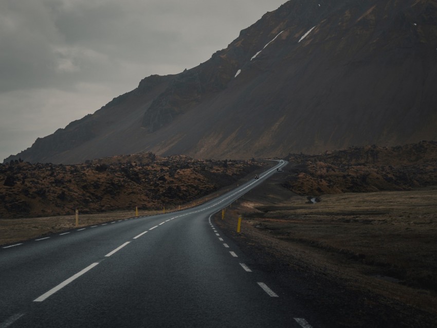 mountain, road, fog, asphalt, marking