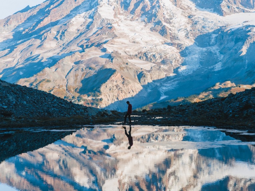 mountain, silhouette, reflection, sky, solitude