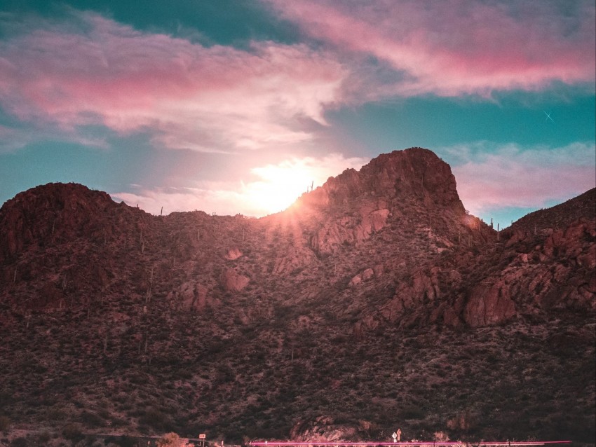 mountain, sky, sunset, clouds, landscape