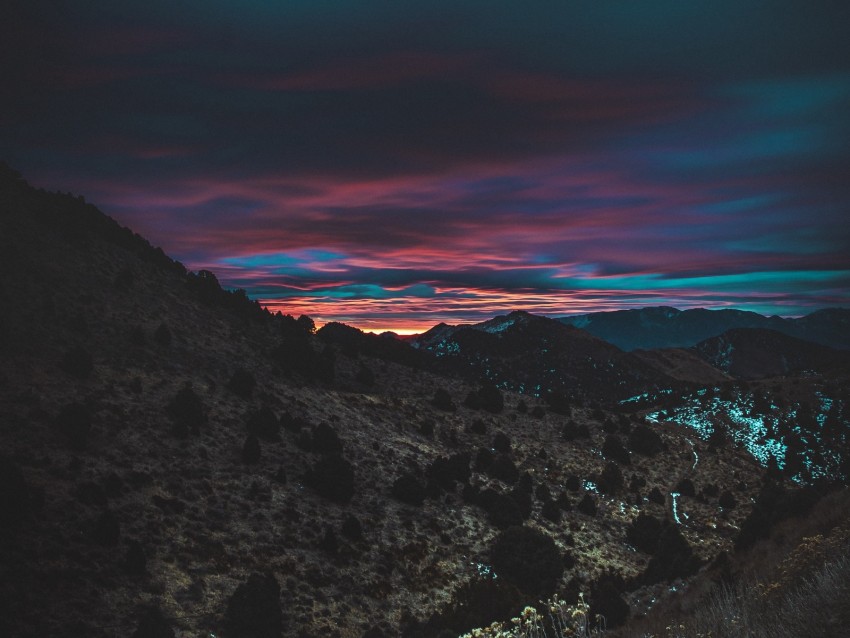 mountain, sky, sunset, dark, night