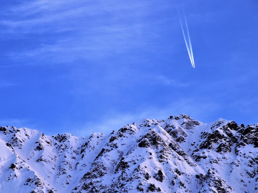 mountain, snow, plane, sky, snowy, flight, peak