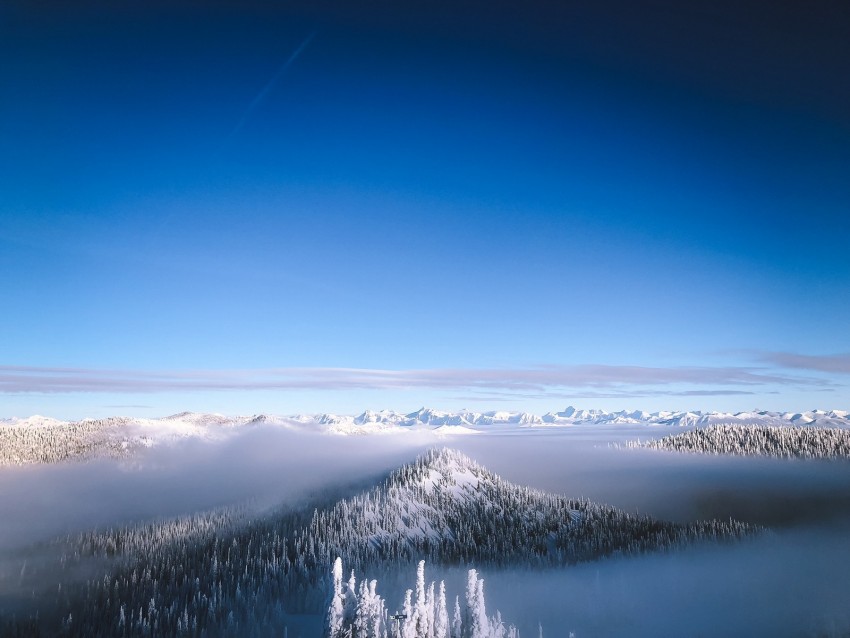 mountain, snow, winter, horizon, sky