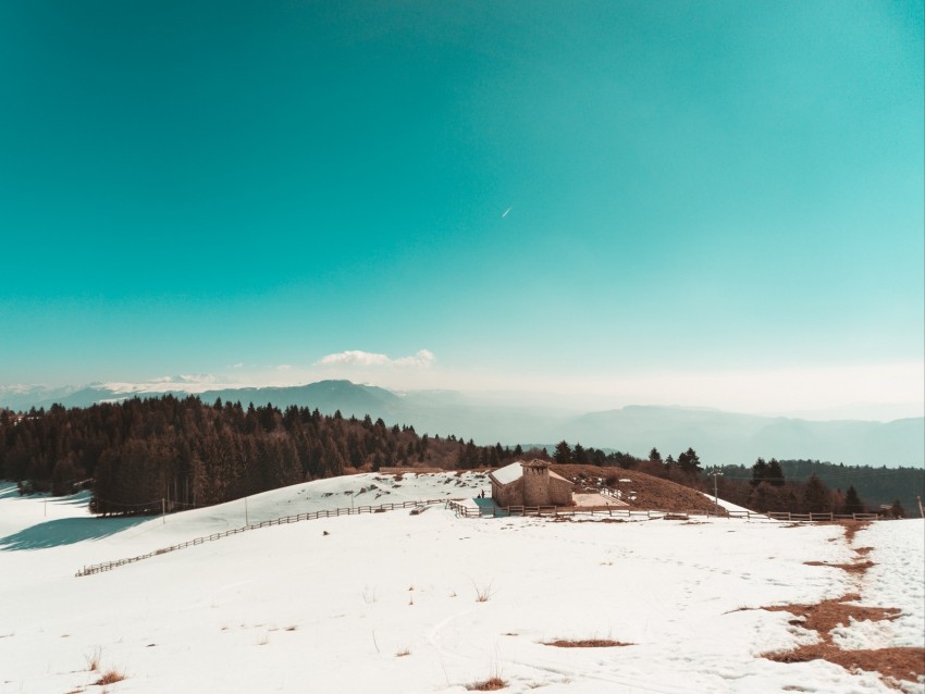 mountain, snow, winter, trees, sky