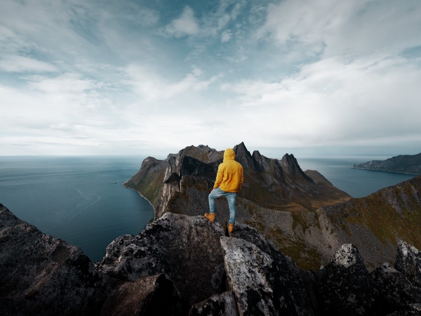 mountain, solitude, man, peak, norway